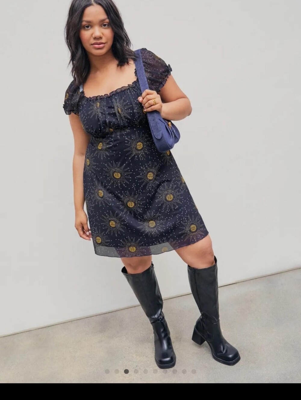 Cider Plus Size Sun Print Ruffle Sleeve Mesh Mini Dress 90s Whimsigoth